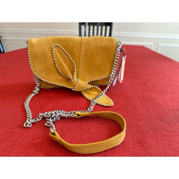 Zara Mustard Yellow Suede Bow Accent Crossbody Bag With Studs, NWT - Picture 3 of 12